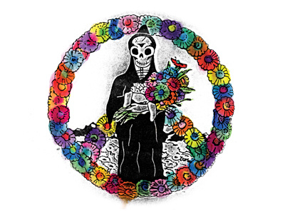 Rest in Peace floral flower punk illustration punk skeleton skull water color
