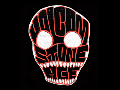 "Stone Age" Biker Skull 70s biker illustration punk skull stone age typography vintage volcom