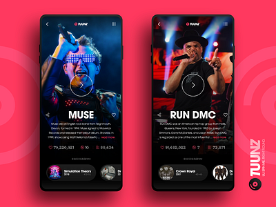 TUUNZ Artists app design music music app musician player ui