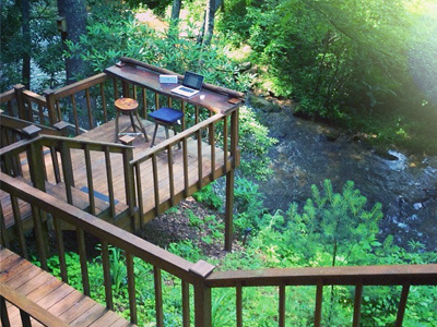 Summer Workspace workspace remote macbook summer outdoor stream nature foliage