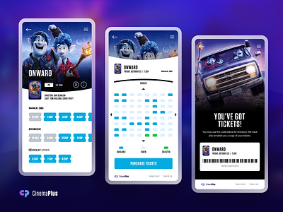 CinemaPlus mobile app cinema design film interface movies theater tickets ui ux web