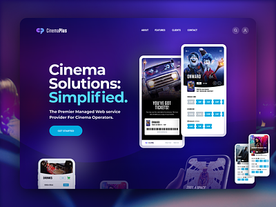 CinemaPlus landing page app cinema design events interface landing movies page plus theater tickets ui ux web