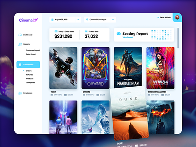Theater Portal for CinemaPlus cinema concessions dashboard film interface movies popcorn portal sales theater ticket ui user