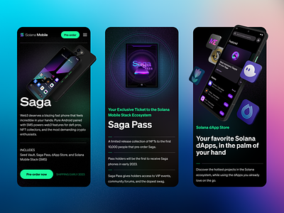 Saga Phone mobile crypto cryptocurrency design graphic design interface landing page mobile phone saga solana ui user experience ux wallet web web illustration web3 website