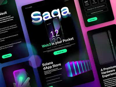 Saga Homepage crypto cryptocurrency design graphic design interface landing page mobile phone saga solana ui user experience ux web web illustration web3 website