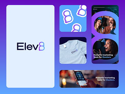 Elev8 branding branding cinemaplus design elevate figma identity illustration logo mark marketing media movie social theater tools vector