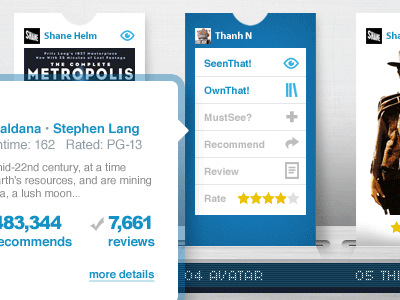 SeenTh.at Actions on the Grid actions detail dispenser film grid interaction interface movies network rollover seenthat sharing social ticket view web