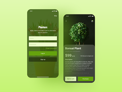 Planters App Concept Screens clean ui concept fresh minimal nature save the planet save trees ui ui ux ui design uidesign uiux ux ux design