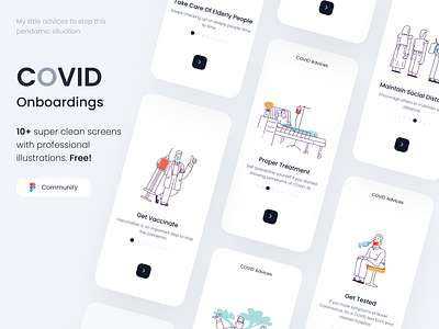 Covid Advices Onboardings. (Figma Community) clean covid figma figma community figmacommunity free freebie minimal onboarding ui uikit