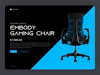 Gaming Chair Landing screen Concept chair clean concept design ecommerce gaming herman miller logitech minimal modern
