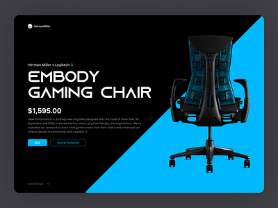 Gaming Chair Landing screen Concept chair clean concept design ecommerce gaming herman miller logitech minimal modern