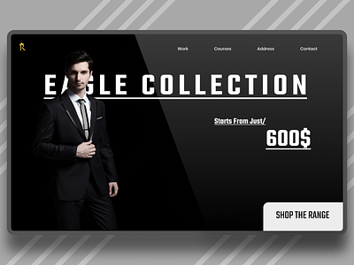 Dark suit collection fashion site concept.