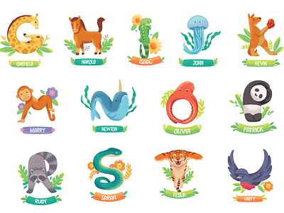 Alphabet Animals animal animals colorful cute illustration