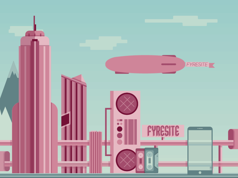 Fyresite City animated gif animation app blimp city clouds fyresite speakers