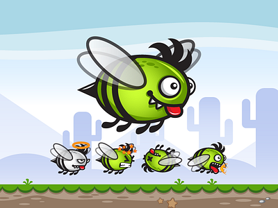 Game Asset - Green Bee Game Character Sprite Sheets android game animation bee flappy flying game asset game character gamedev gui indie sidescroller sprite sheet