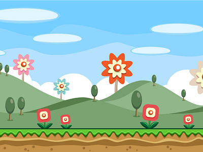 Flowerland Side-Scrolling Game Background