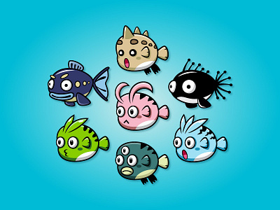 Enemy Game Characters – Seven Monster Fish Sprite Sheets android game fish flappy flying game art game asset game character gamedev mobile games sidescroller sprite sheet
