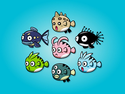 Enemy Game Characters – Seven Monster Fish Sprite Sheets