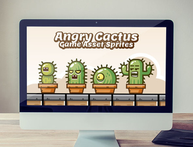 Angry Cactus Game Asset Sprites android game cactus cactus character cactus game game game asset game character gamedev illustration sidescroller sprite sheet