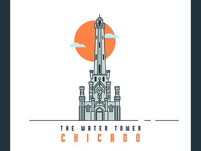 Water tower, Chicago branding chicago flat icon illustration landmark minimal ui vector watertower