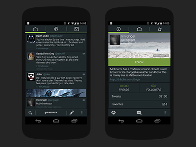 Android twitter client Robird android app interface mobile redesign social twitter ui