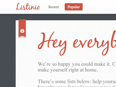 Listinio welcome page