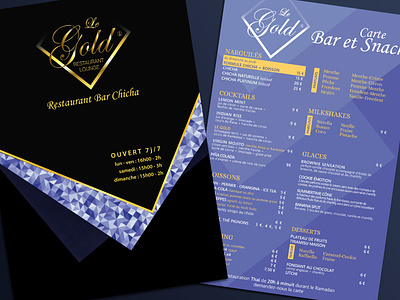 Menu pour le Bar-restaurant LE Gold design illustrator menu menu card pao