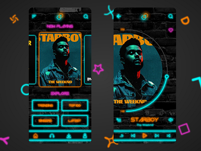 Music App Concept adobe xd app concept app design clean color design flat design iphone x minimal minimalistic mobile mobile app mobile ui music app music player neon neon colors neon lights typography ui ux