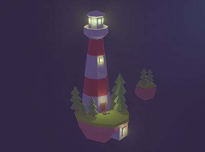 Light! 3d blender diorama eevee floating island lighthouse lowpoly night render sky