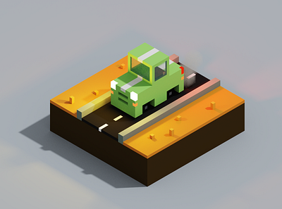 Car 3d autumn car diorama magicavoxel render voxel art voxelart