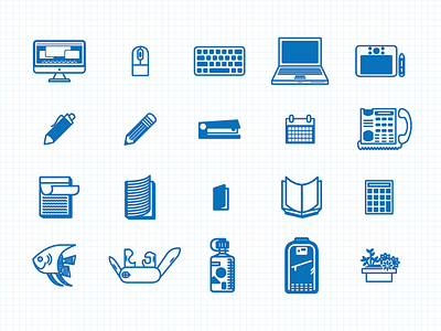 Icons - Around the Office backpack computer fish icon design icons laptop note pad phone plant sketch book wacom water bottle