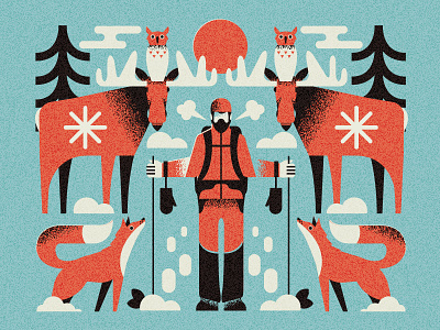 Last weekend in the woods - winter time animals character editorial grain graphic design illustration