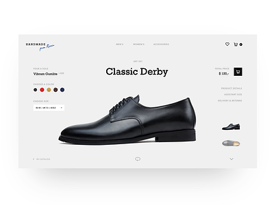 Handmade Shoe Store Product Page cart clean creativity daily design homepage landing landing page main page shoes shop ui web webdesign website