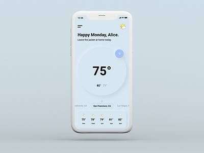 Neumorphic Weather App minimal mobile neumorphism ui weather