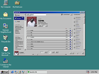 Spotify in Windows '98 throwback ui windows 98