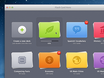 Flash Card Hero OS X UI app cards mac osx stacks