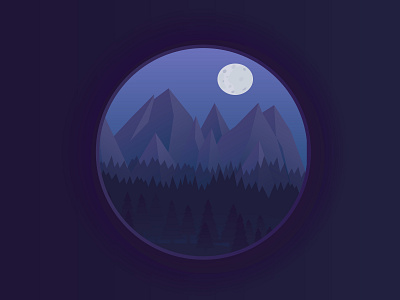 Night mountain landscape. background blue circle dark blue flat forest full moon illustration landscape moon mountains nature night sky vector