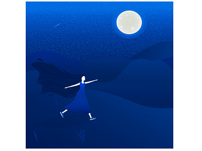 Olenka runs under the starry sky. background beauty blue care dark blue female girl illustration longhair moon moonlight nature woman