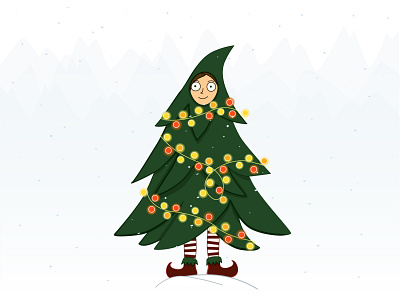 girl in a Christmas tree costume beauty body character design christmas christmas card christmas tree cute character female girl holiday illustration nature new year winter woman