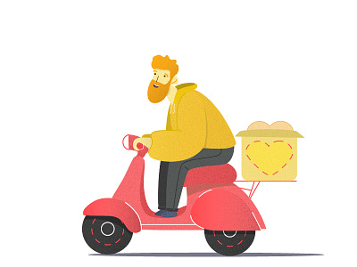 Love delivery! beard cool delivery design happy illustration isolated love love delivery man nature red red beard scooter simple space vector white backgrund yellow