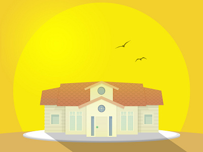 Abode abode birds flat colors flying birds house mansion minimal sun sunset villa