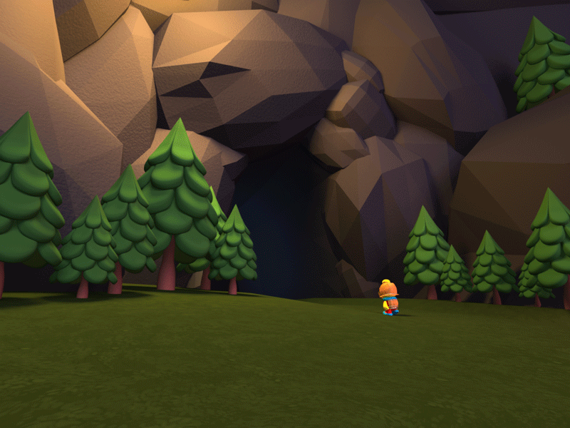 The cave 3d cave dark fantasy gif low poly maya minimal mountain pastel scary trees