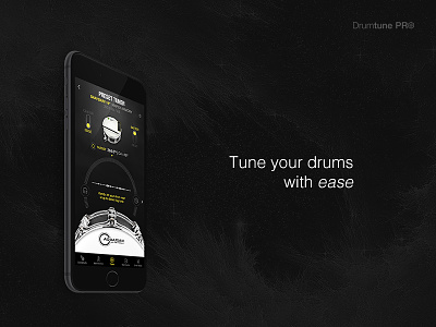 Preset Tuner [Drumtune PRO] controls dark drum menu onboarding options preset snare switch tuner welcome