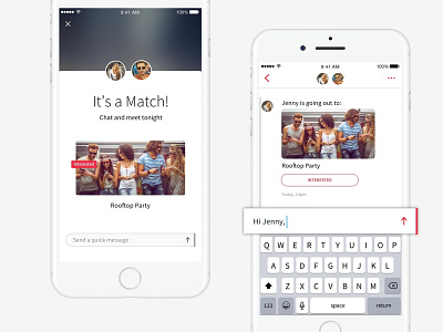 Dating app match and messages screen