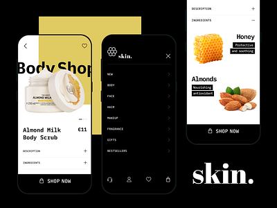 Skin beauty bodycare clean cosmetics cosmetology ecommerce health minimal mobile organic uidesign user interface