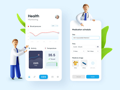 Health monitoring app 3d app design illustration illustrator ui