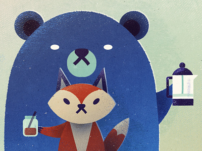 Coffee with Bear and Fox bear coffee coffee press fox illustration textures