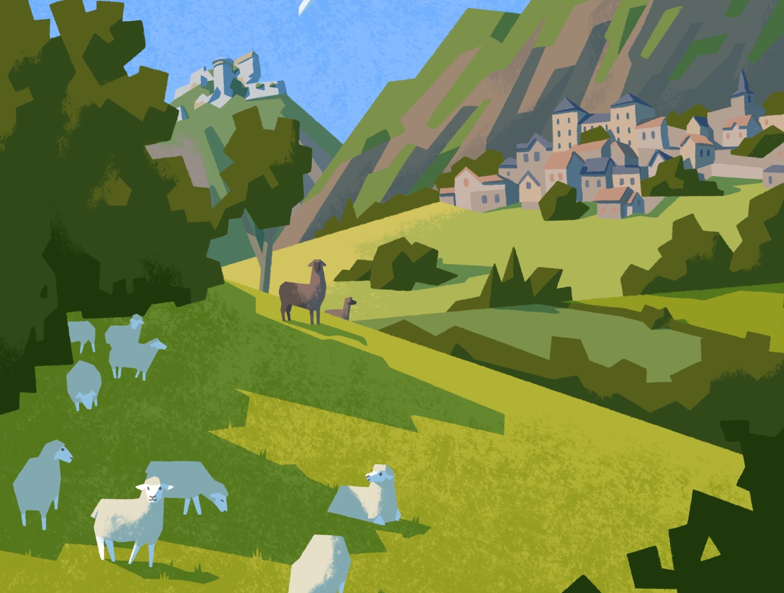 French Countryside countryside france mountain flat travel green animal landscape nature procreate illustration