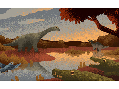 Cretaceous animals from Lo Hueco, Spain animal animals art autumn conservation cretaceous dinosaur ecology ecosystem illustration illustrator nature science sunset texture water