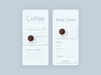 Coffee Shop APP #minimalism №1 coffee coffee app coffee shop design interface design minimal minimalism mobile shop ui ux uxui white